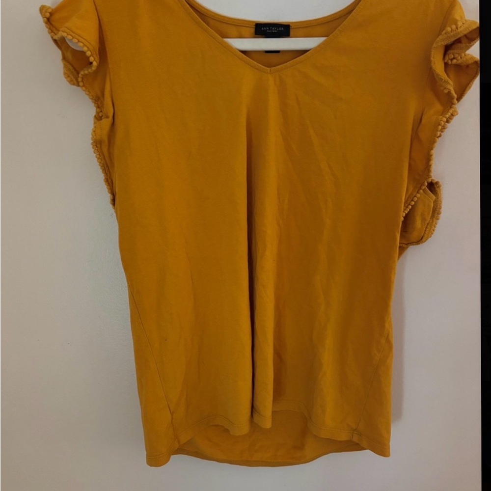 Ann Taylor Mustard Ruffle Sleeve Top